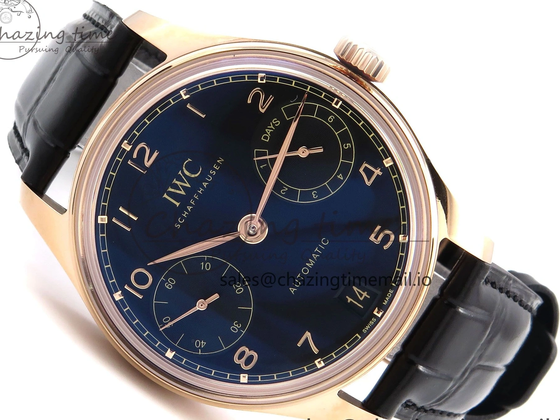 MIROTIME 0110 Portugieser Automatic 42mm RG APSF 1:1 Best Edition Black Dial on Black Leather Strap A Original 7007
